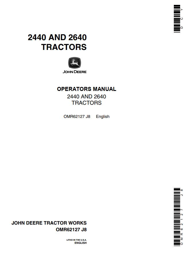 John Deere Tractors 2440 2640 Operators Manual