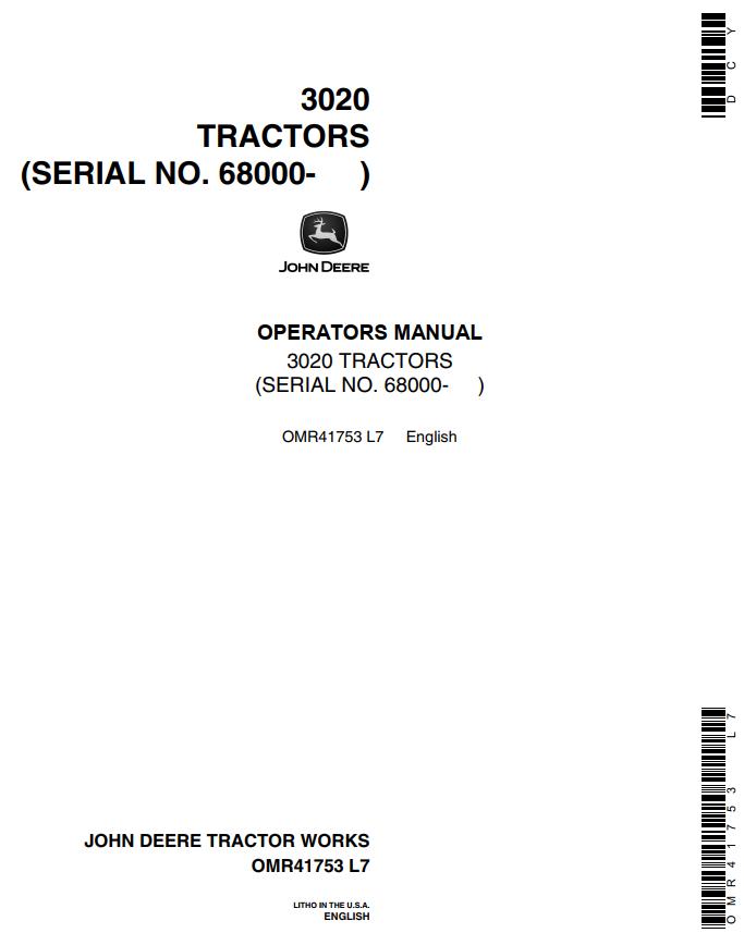 John Deere Tractors 3020 Operators Manual