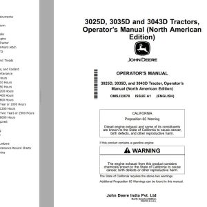 John Deere Tractors 3025D 3035D 3043D Operators Manual