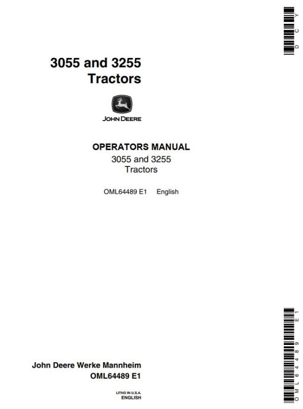 John Deere Tractors 3055 3255 Operators Manual