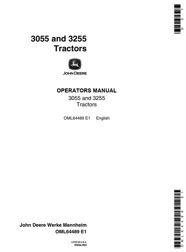 John Deere Tractors 3055 3255 Operators Manual