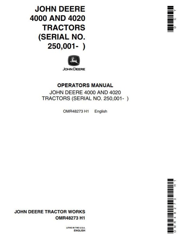 John Deere Tractors 4000 4020 Operators Manual