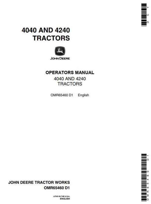 John Deere Tractors 4040 4240 Operators Manual