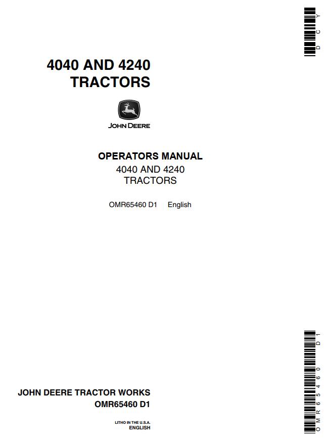 John Deere Tractors 4040 4240 Operators Manual