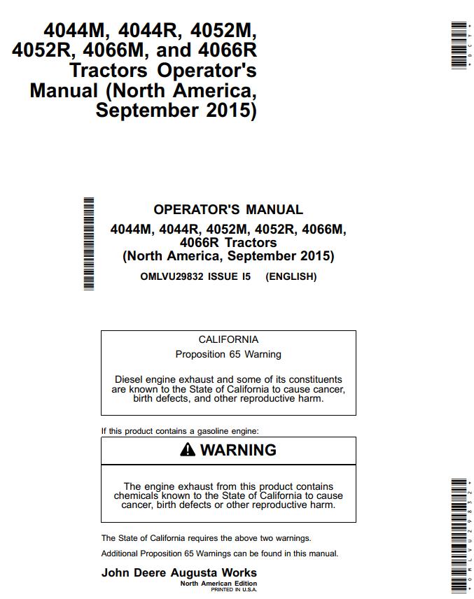 John Deere Tractors 4044M to 4066R Operators Manual