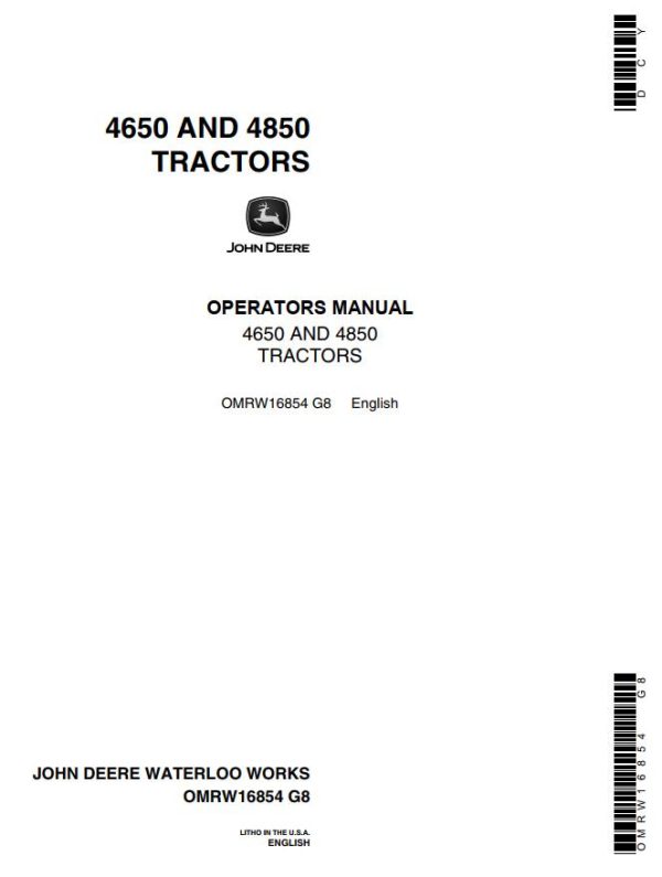 John Deere Tractors 4650 4850 Operators Manual