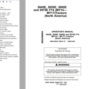 John Deere Tractors 5045E 5055E 5065E 5075E FT4 Operators Manual