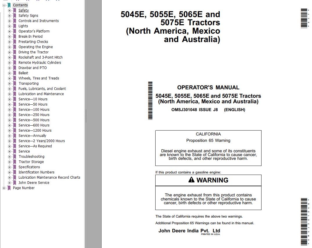 John Deere Tractors 5045E 5055E 5065E 5075E Operators Manual