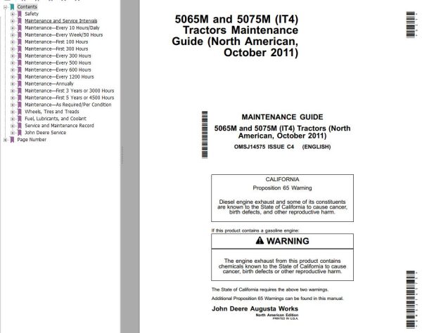 John Deere Tractors 5065M 5075M IT4 Maintenance Guide