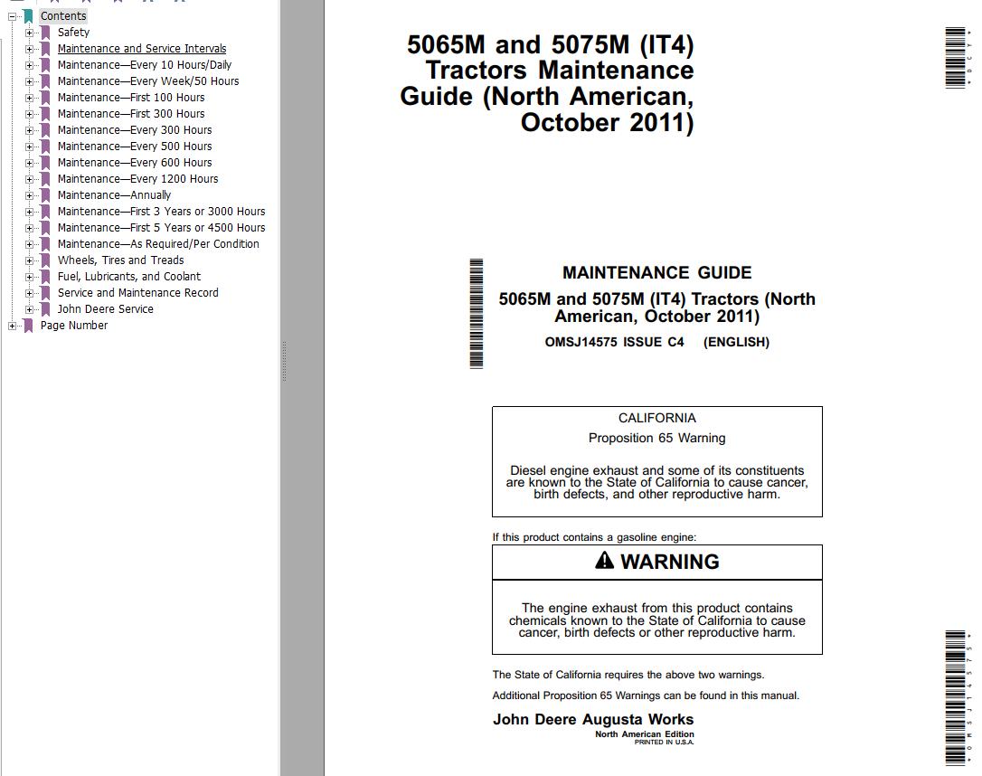 John Deere Tractors 5065M 5075M IT4 Maintenance Guide