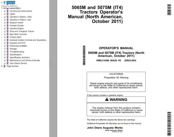 John Deere Tractors 5065M 5075M IT4 Operators Manual