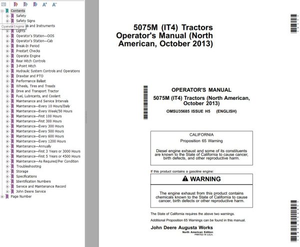 John Deere Tractors 5075M IT4 Operators Manual