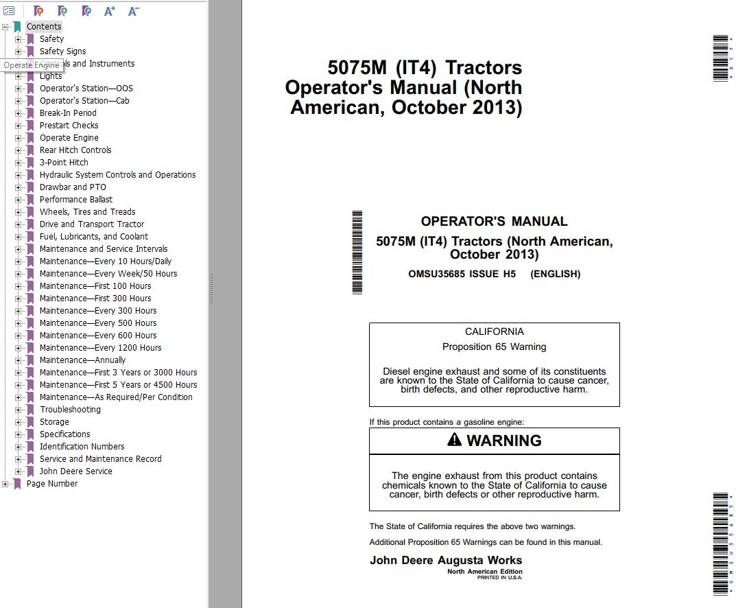 John Deere Tractors 5075M IT4 Operators Manual