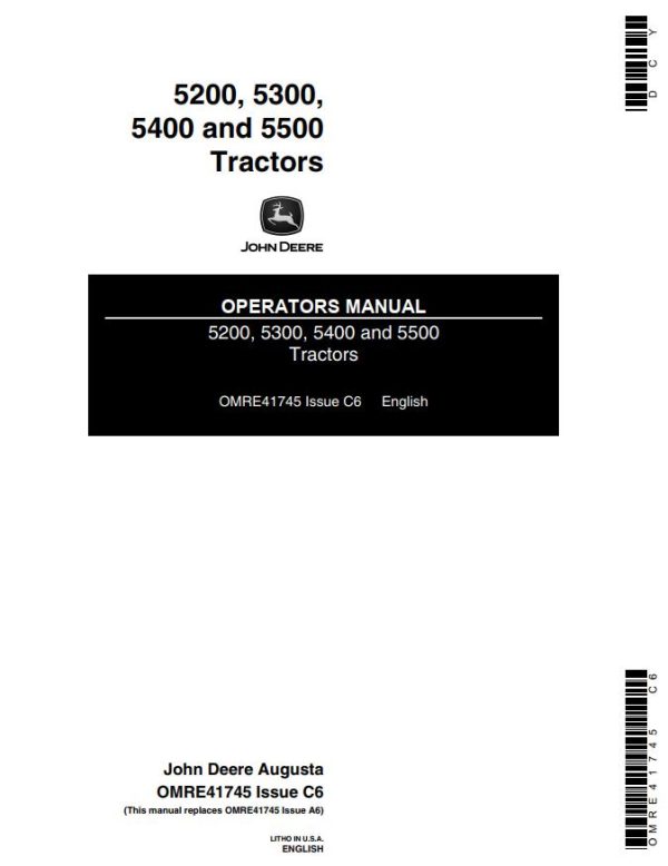 John Deere Tractors 5200 5300 5400 5500 Operators Manual
