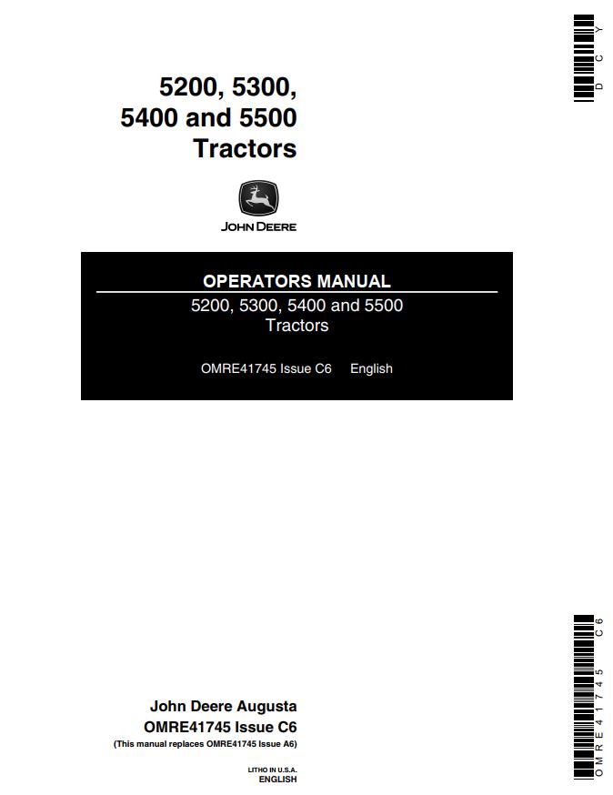 John Deere Tractors 5200 5300 5400 5500 Operators Manual