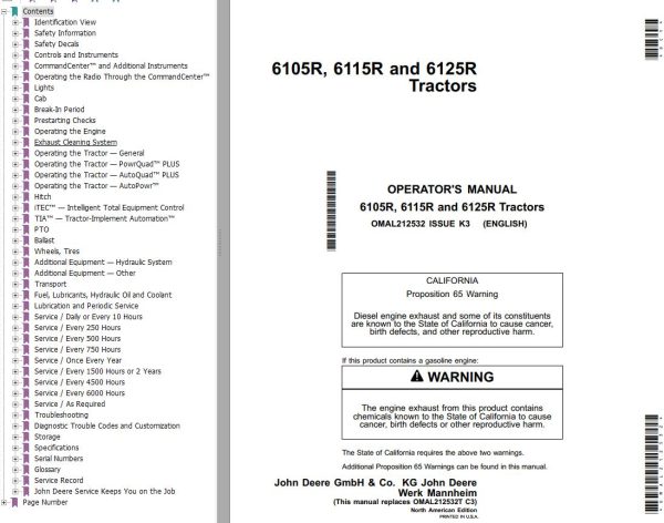 John Deere Tractors 6105R 6115R 6125R Operators Manual