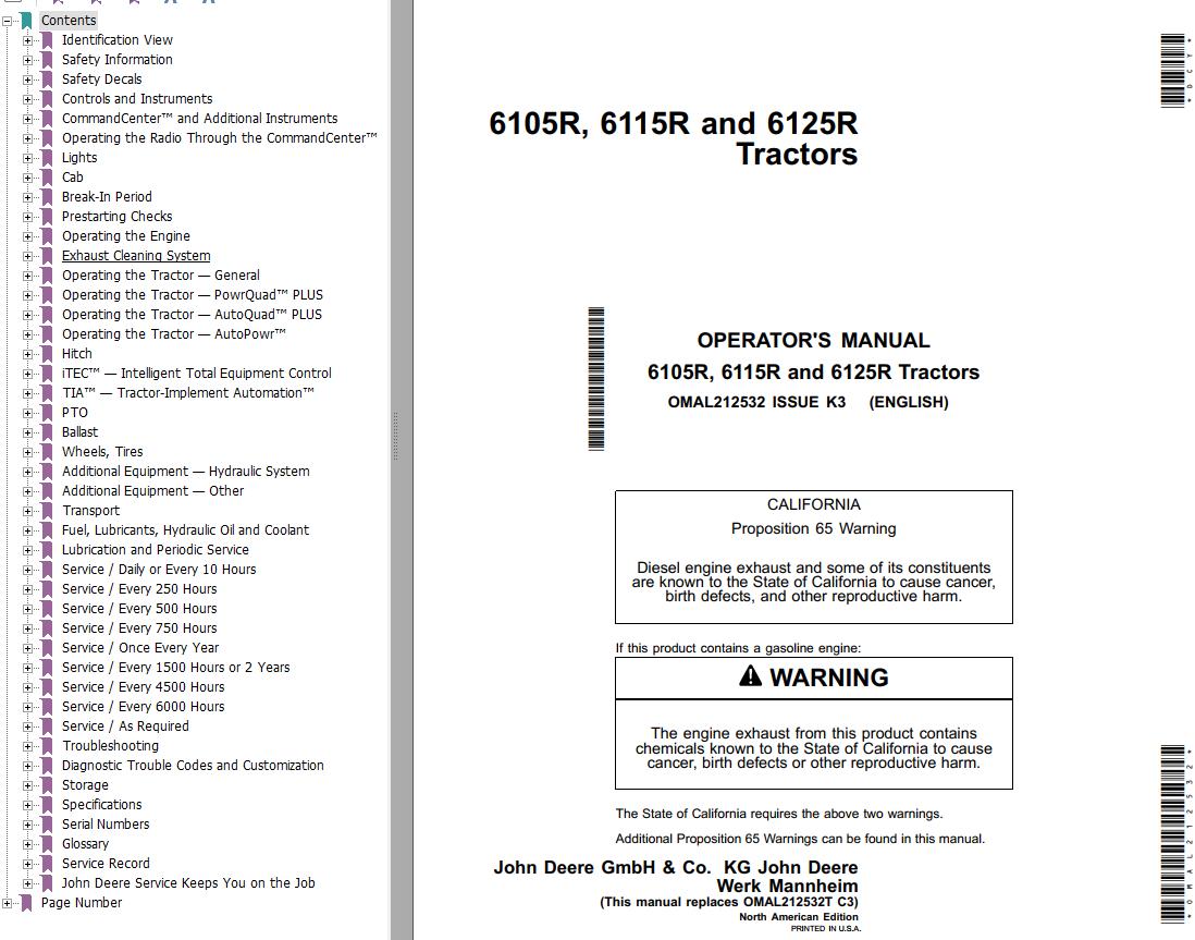 John Deere Tractors 6105R 6115R 6125R Operators Manual