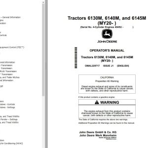 John Deere Tractors 6130M 6140M 6145M Operators Manual