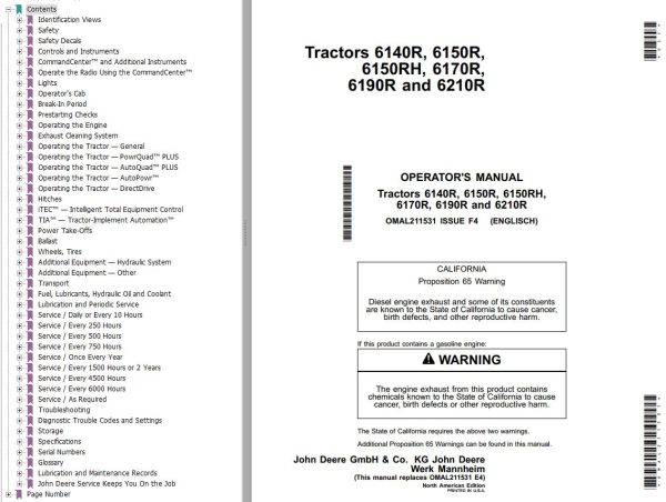 John Deere Tractors 6140R to 6210R Operators Manual