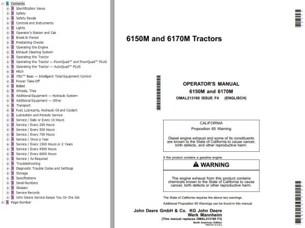 John Deere Tractors 6150M 6170M Operators Manual