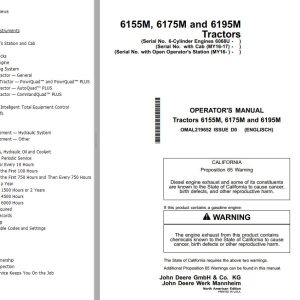 John Deere Tractors 6155M 6175M 6195M Operators Manual
