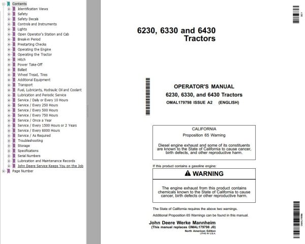 John Deere Tractors 6230 6330 6430 Operators Manual