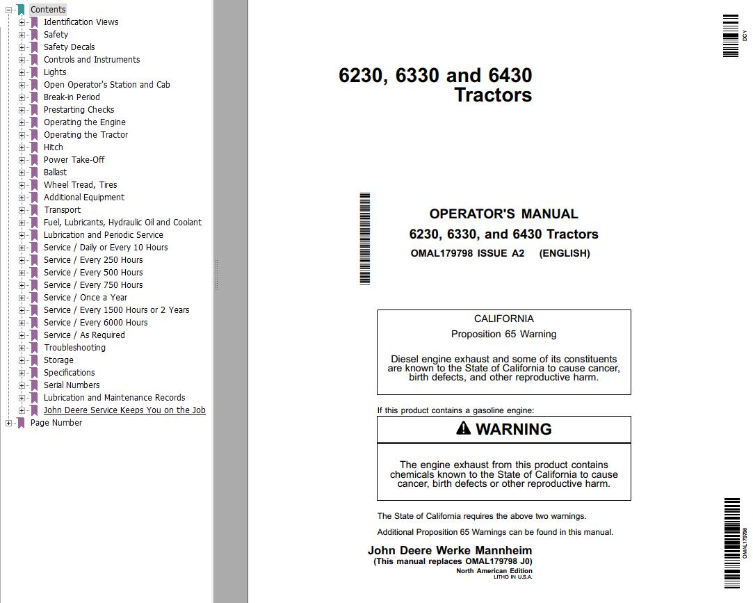John Deere Tractors 6230 6330 6430 Operators Manual
