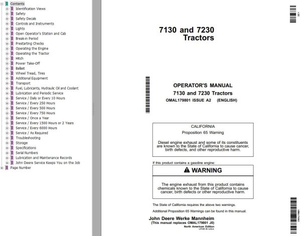 John Deere Tractors 7130 7230 Operartors Manual