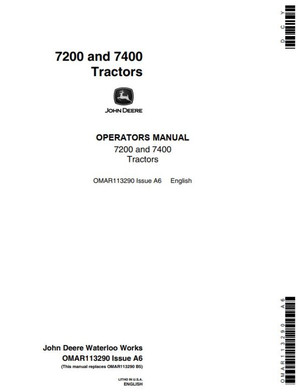 John Deere Tractors 7200 7400 Operators Manual