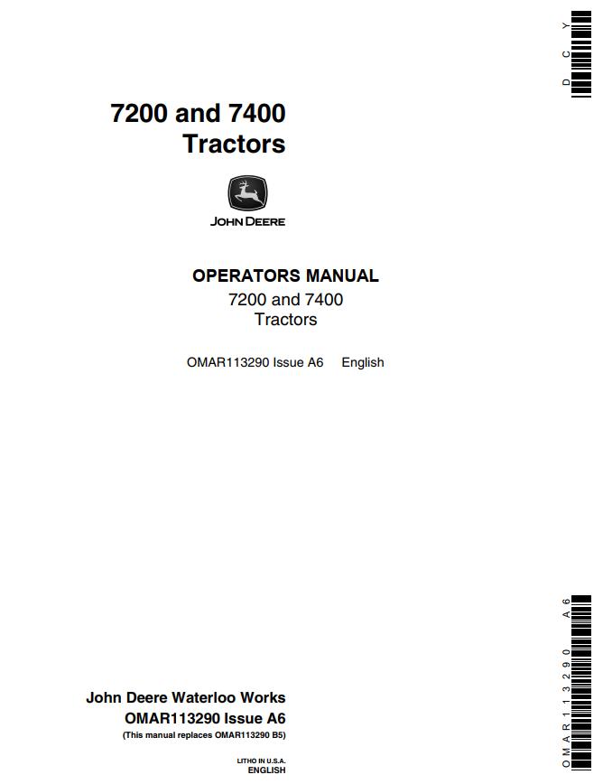 John Deere Tractors 7200 7400 Operators Manual