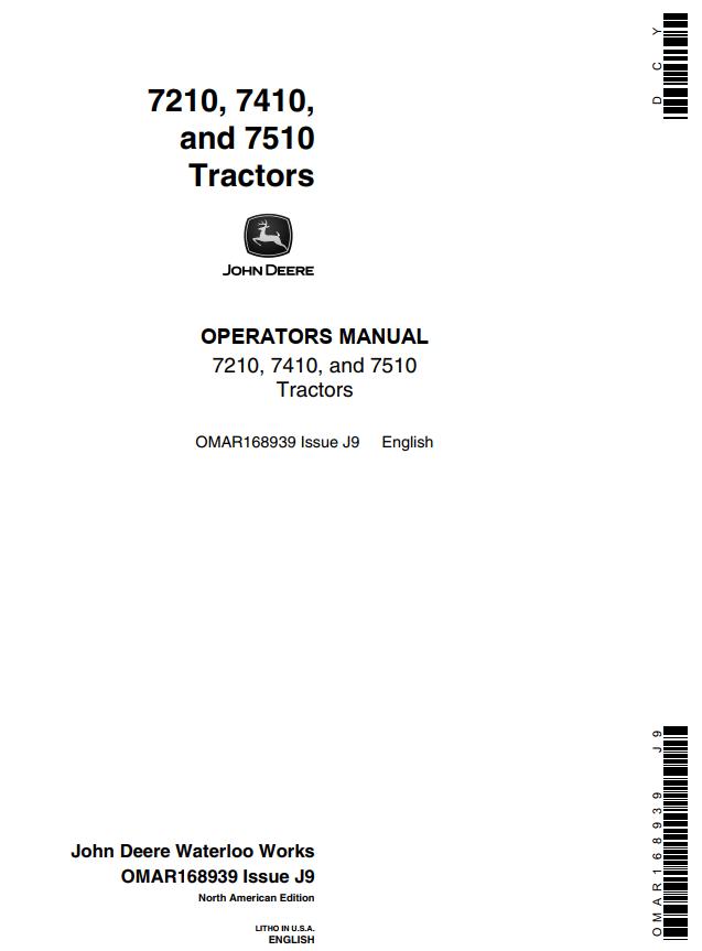 John Deere Tractors 7210 7410 7510 Operators Manual