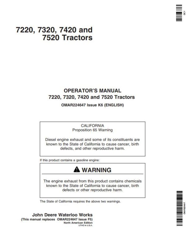 John Deere Tractors 7220 7320 7420 7520 Operators Manual
