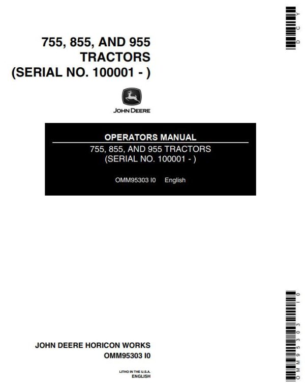 John Deere Tractors 755 855 955 Operators Manual