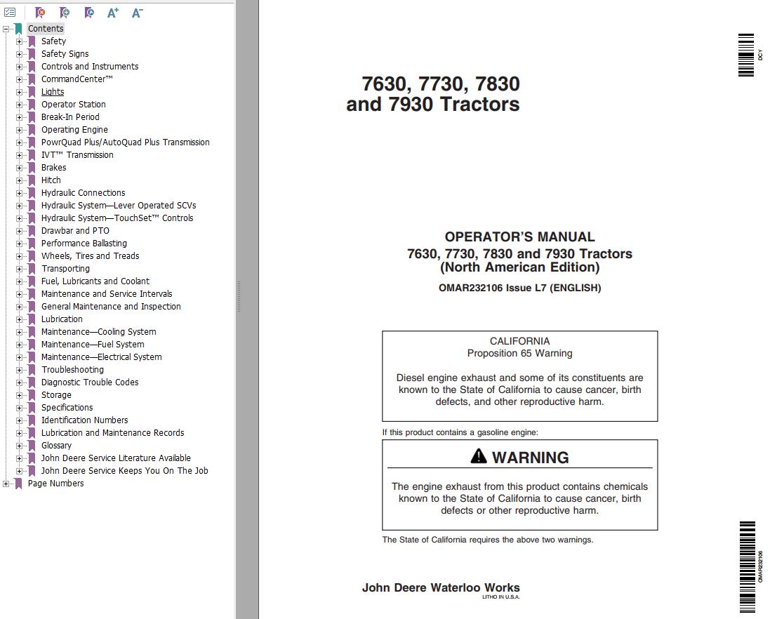 John Deere Tractors 7630 7730 7830 7930 Operators Manual