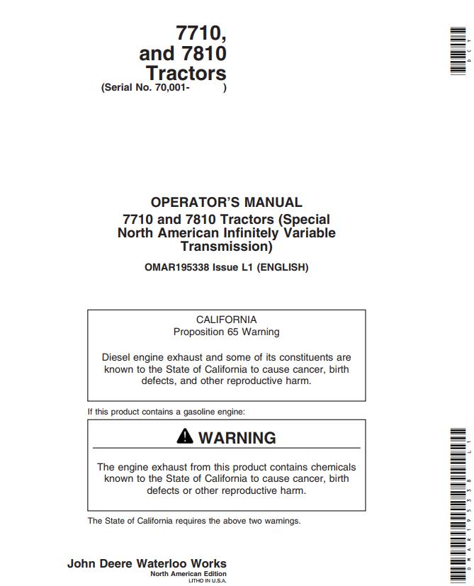 John Deere Tractors 7710 7810 Operators Manual 1