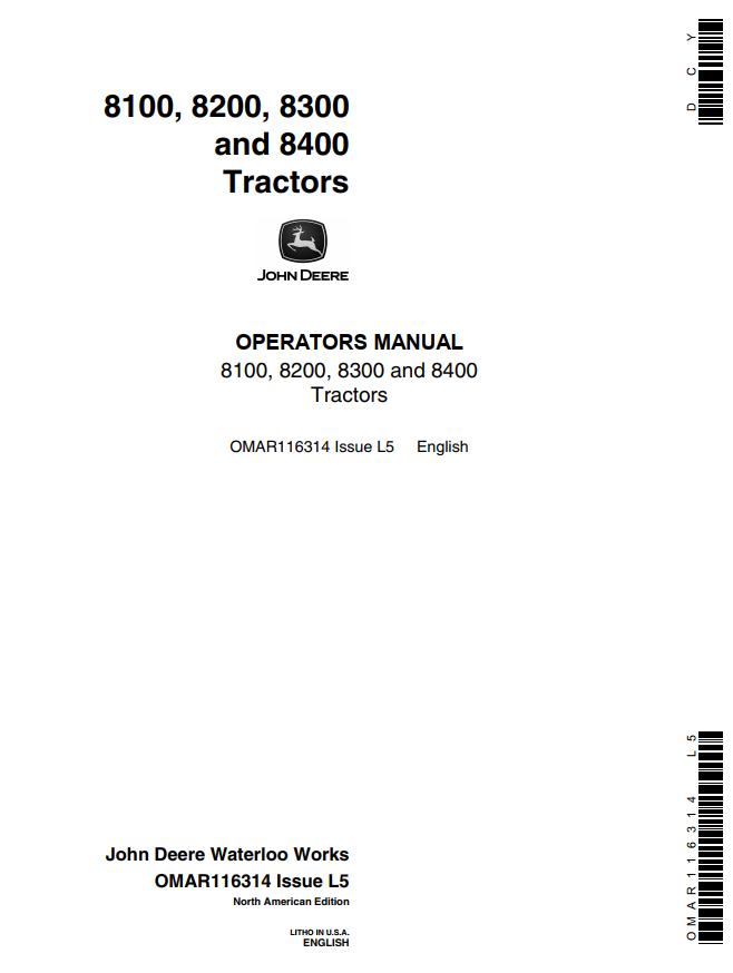 John Deere Tractors 8100 8200 8300 8400 Operators Manual