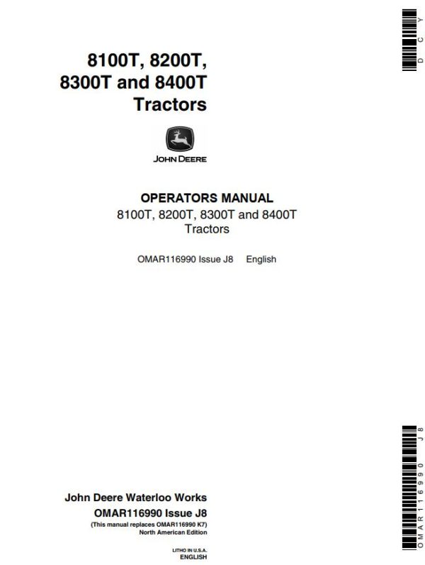 John Deere Tractors 8100T 8200T 8300T 8400T Operators Manual