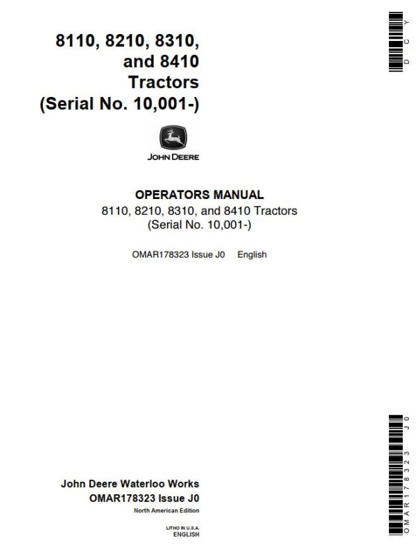 John Deere Tractors 8110 8210 8310 8410 Operators Manual
