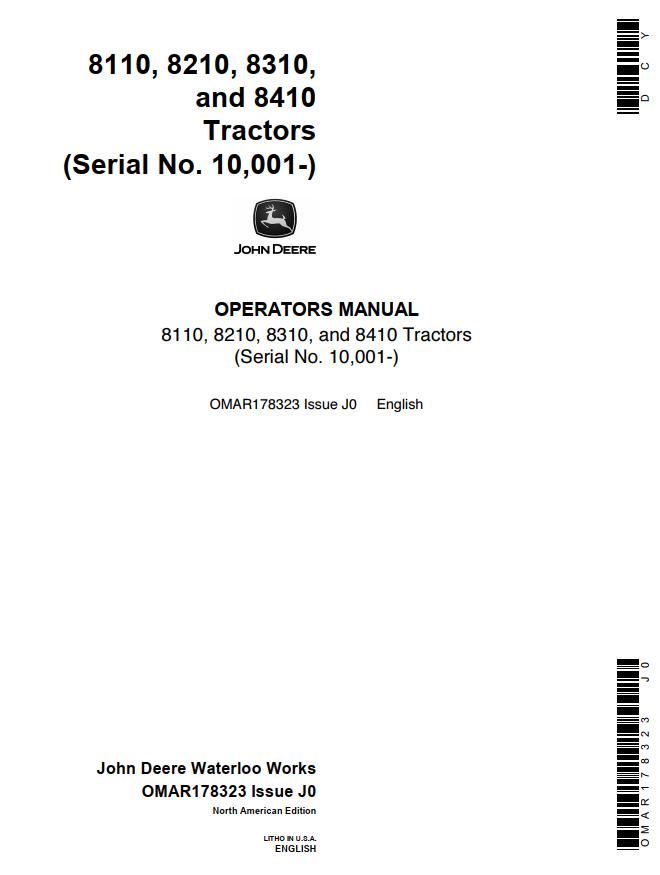 John Deere Tractors 8110 8210 8310 8410 Operators Manual