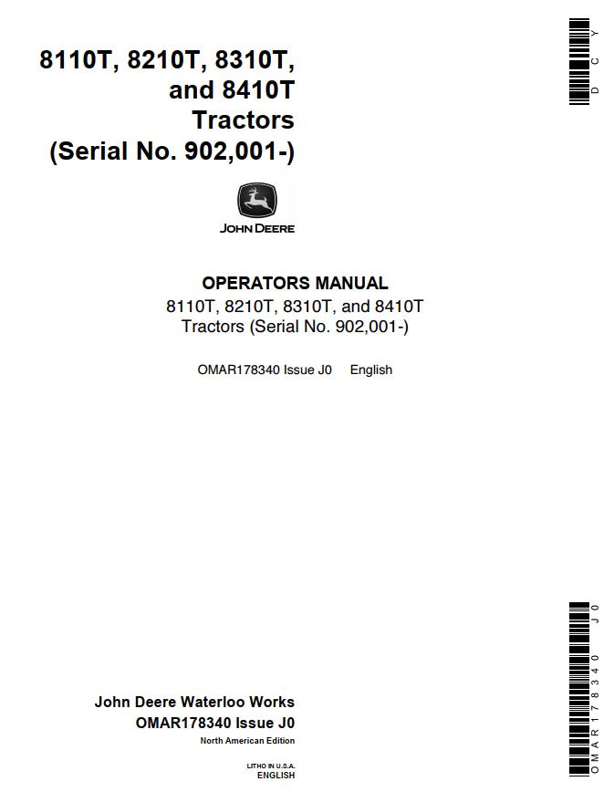 John Deere Tractors 8110T 8210T 8310T 8410T Operators Manual