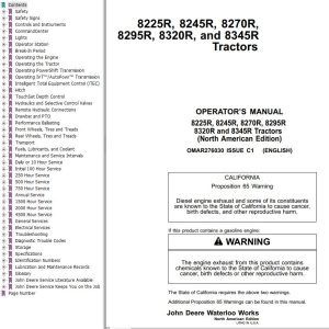 John Deere Tractors 8225R to 8345R Operators Manual
