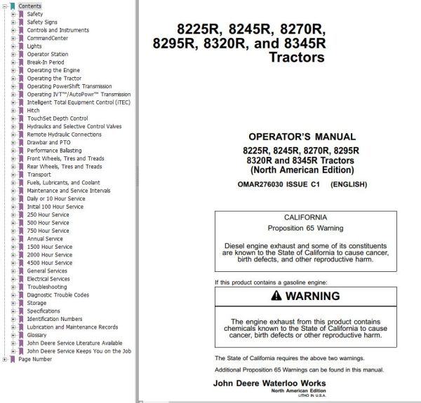 John Deere Tractors 8225R to 8345R Operators Manual