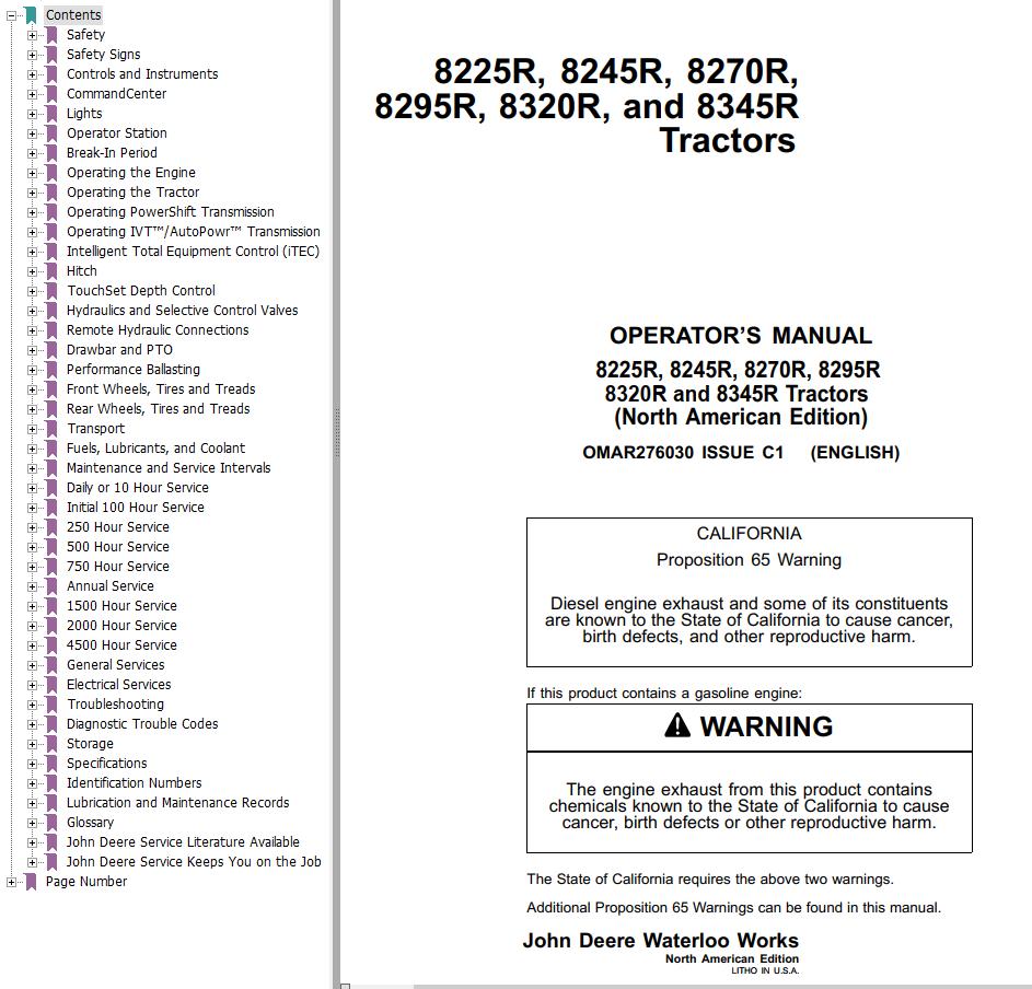 John Deere Tractors 8225R to 8345R Operators Manual
