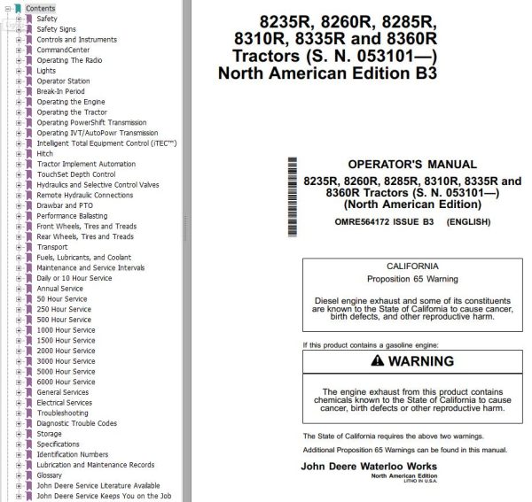 John Deere Tractors 8235R to 8360R Operators Manual