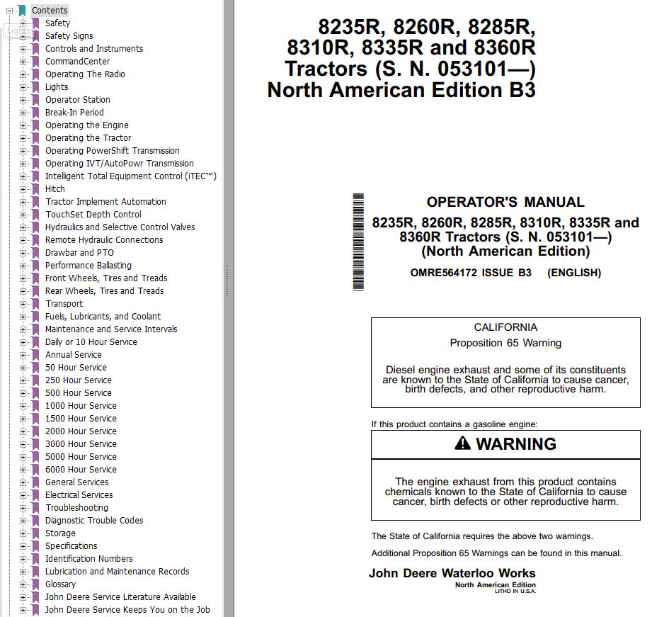 John Deere Tractors 8235R to 8360R Operators Manual