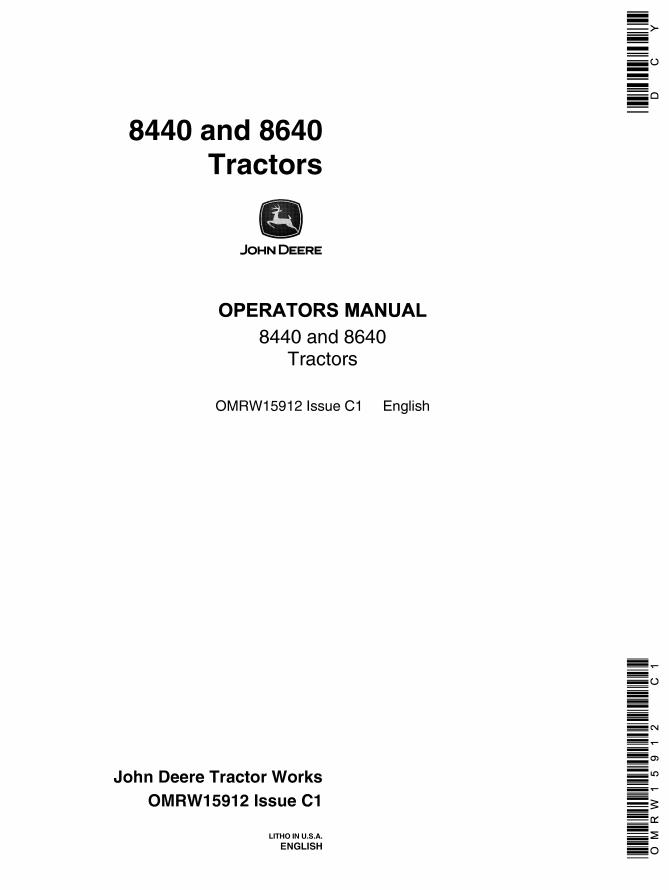 John Deere Tractors 8440 8640 Operators Manual