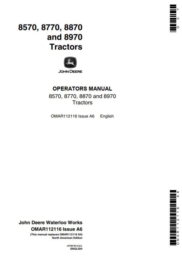 John Deere Tractors 8570 8770 8870 8970 Operators Manual