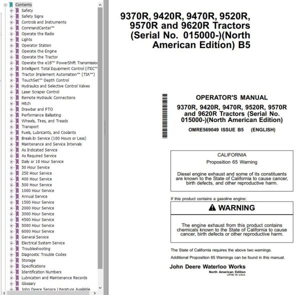 John Deere Tractors 9370R to 9620R Operators Manual