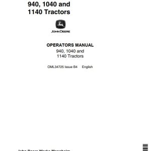 John Deere Tractors 940 1040 1140 Operators Manual