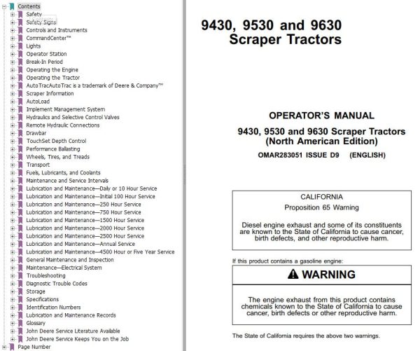 John Deere Tractors 9430 9530 9630 Operators Manual